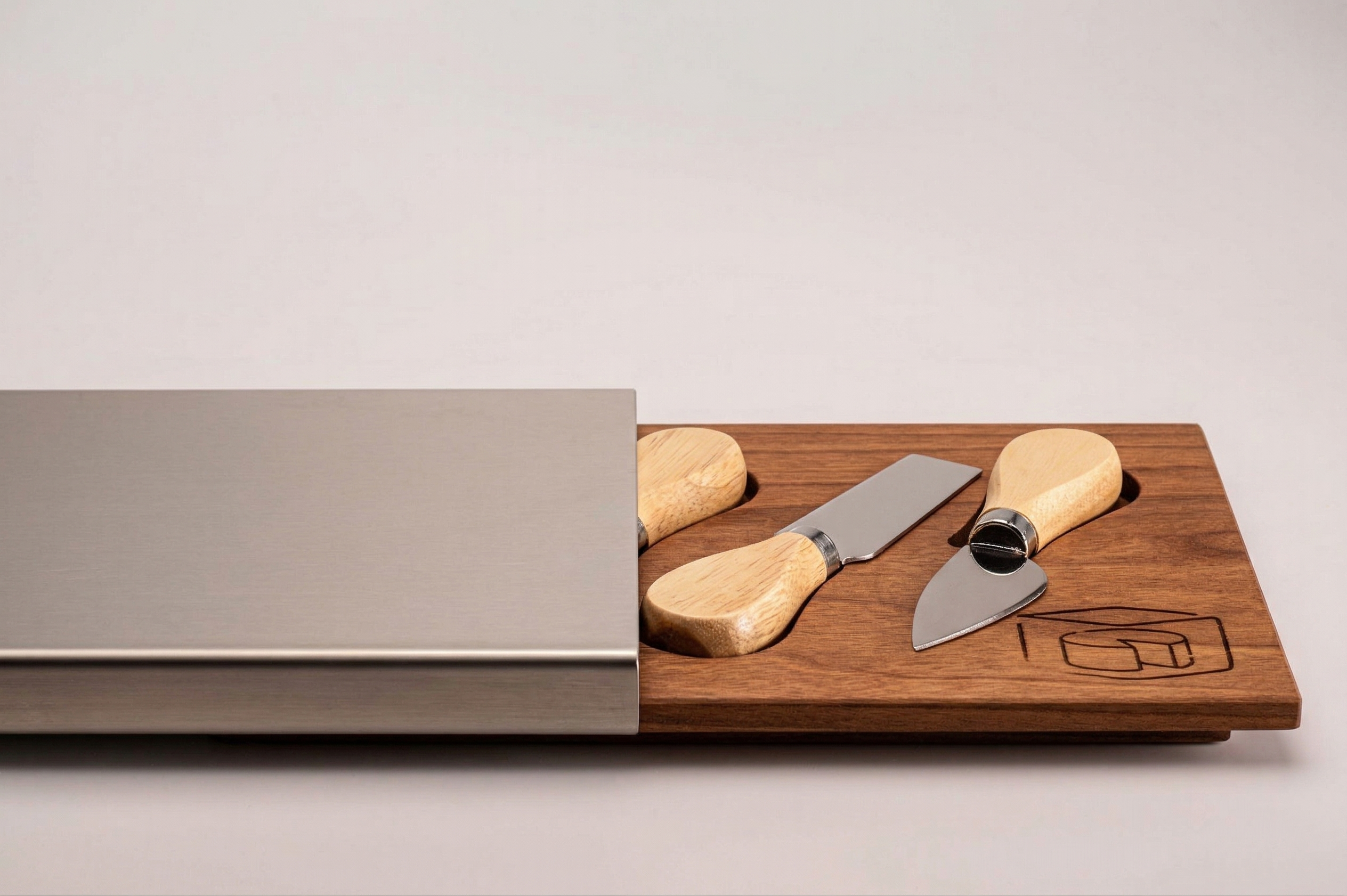 Coperchio porta coltelli in iroko con copertura in acciaio
