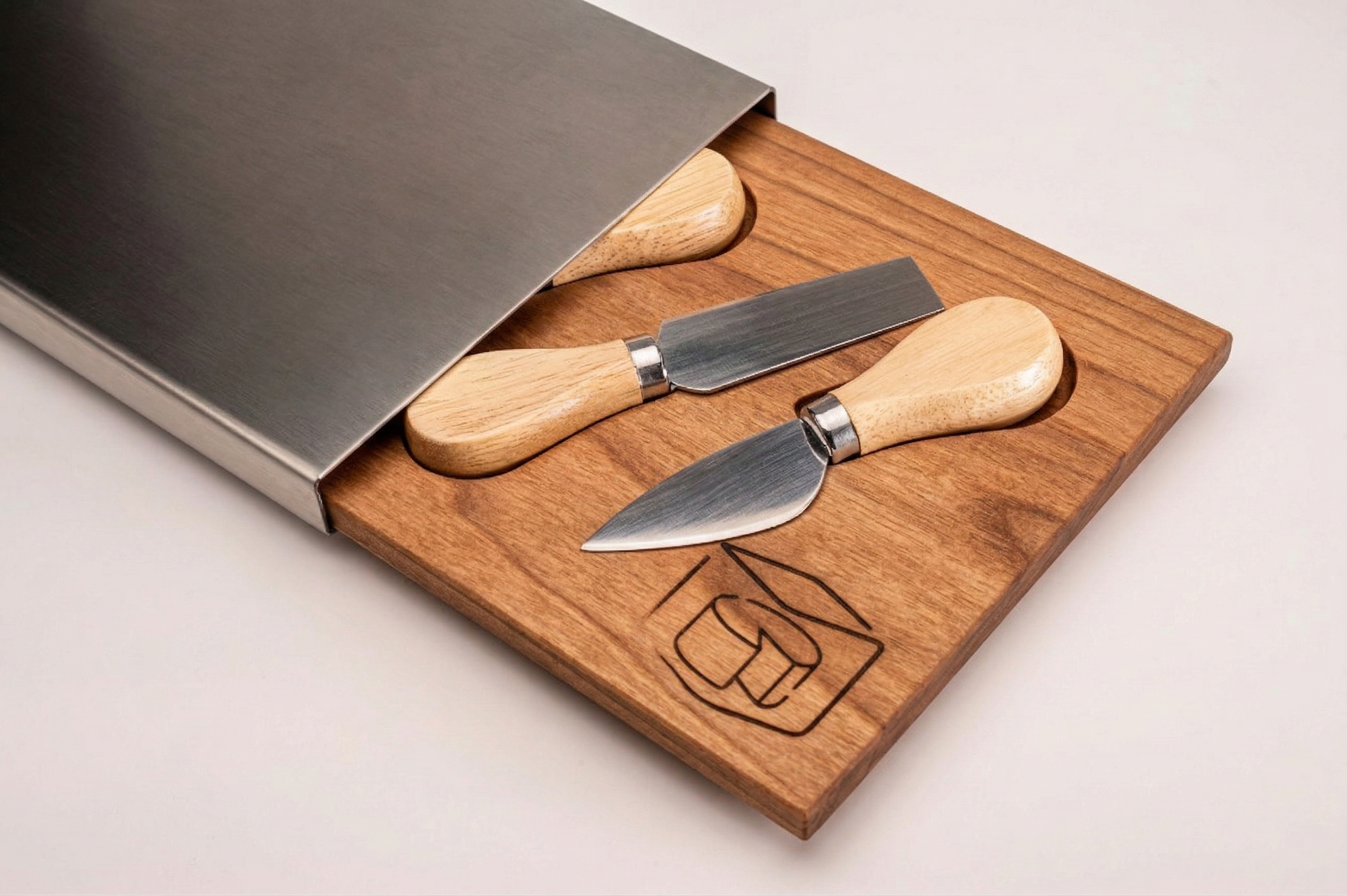 Coperchio porta coltelli in iroko con copertura in acciaio